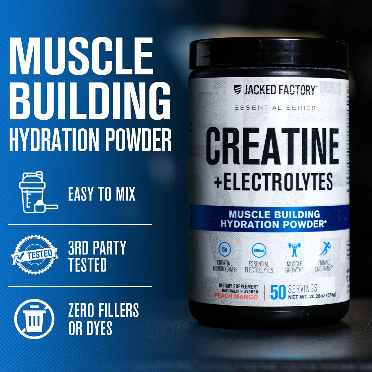 Jacked Factory Creatine + Glutamine - Creatine Supplement with L-Glutamine for Muscle Recovery, Muscle Growth, Increased Strength, Enhanced Energy Output, and Gut Health - 30 Servings, Unflavored
