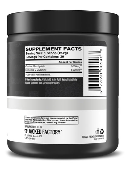 Jacked Factory Creatine + Glutamine - Creatine Supplement with L-Glutamine for Muscle Recovery, Muscle Growth, Increased Strength, Enhanced Energy Output, and Gut Health - 30 Servings, Unflavored