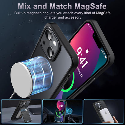 Newfuture Designed for iPhone 13 Case & iPhone 14 Case with Magnetic [13 FT Military Drop Protection] [Compatible with Magsafe] Slim Translucent Shockproof with Anti-Fingerprint Phone Case, Black