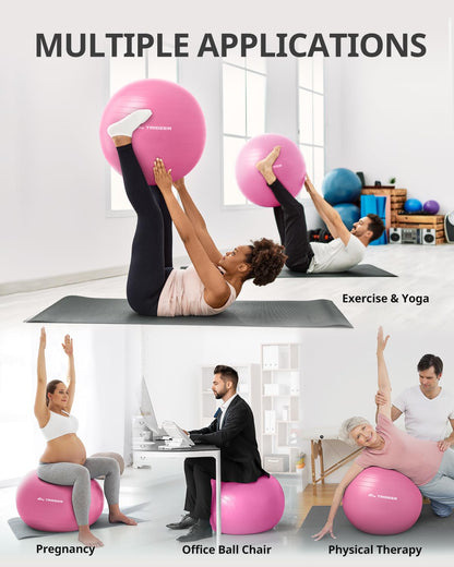 Trideer Yoga Ball for Exercise, Pregnancy & Birthing, 5 Sizes Exercise Ball for Physical Therapy, Stability, Fitness, Quick Pump Included