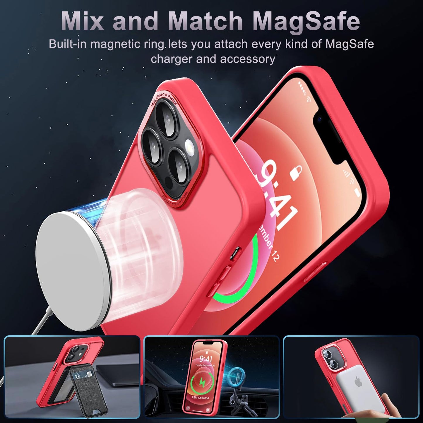 Newfuture Designed for iPhone 13 Case & iPhone 14 Case with Magnetic [13 FT Military Drop Protection] [Compatible with Magsafe] Slim Translucent Shockproof with Anti-Fingerprint Phone Case, Black