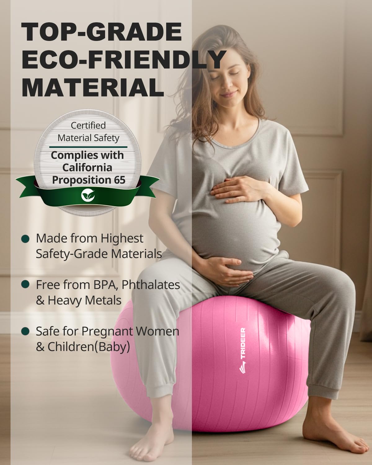 Trideer Yoga Ball for Exercise, Pregnancy & Birthing, 5 Sizes Exercise Ball for Physical Therapy, Stability, Fitness, Quick Pump Included