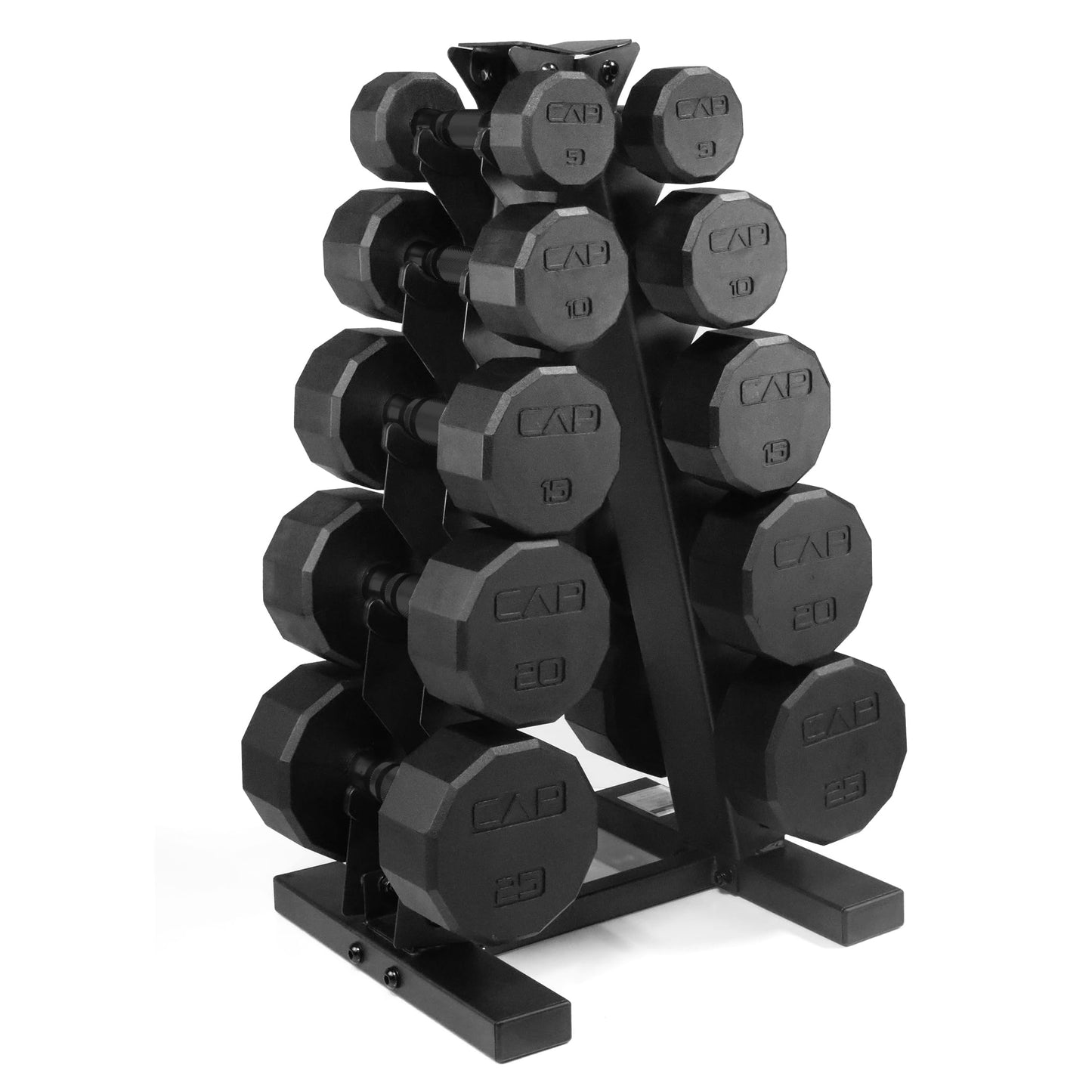 CAP Barbell 150 LB Coated Hex Dumbbell Weight Set with Vertical Rack, Black