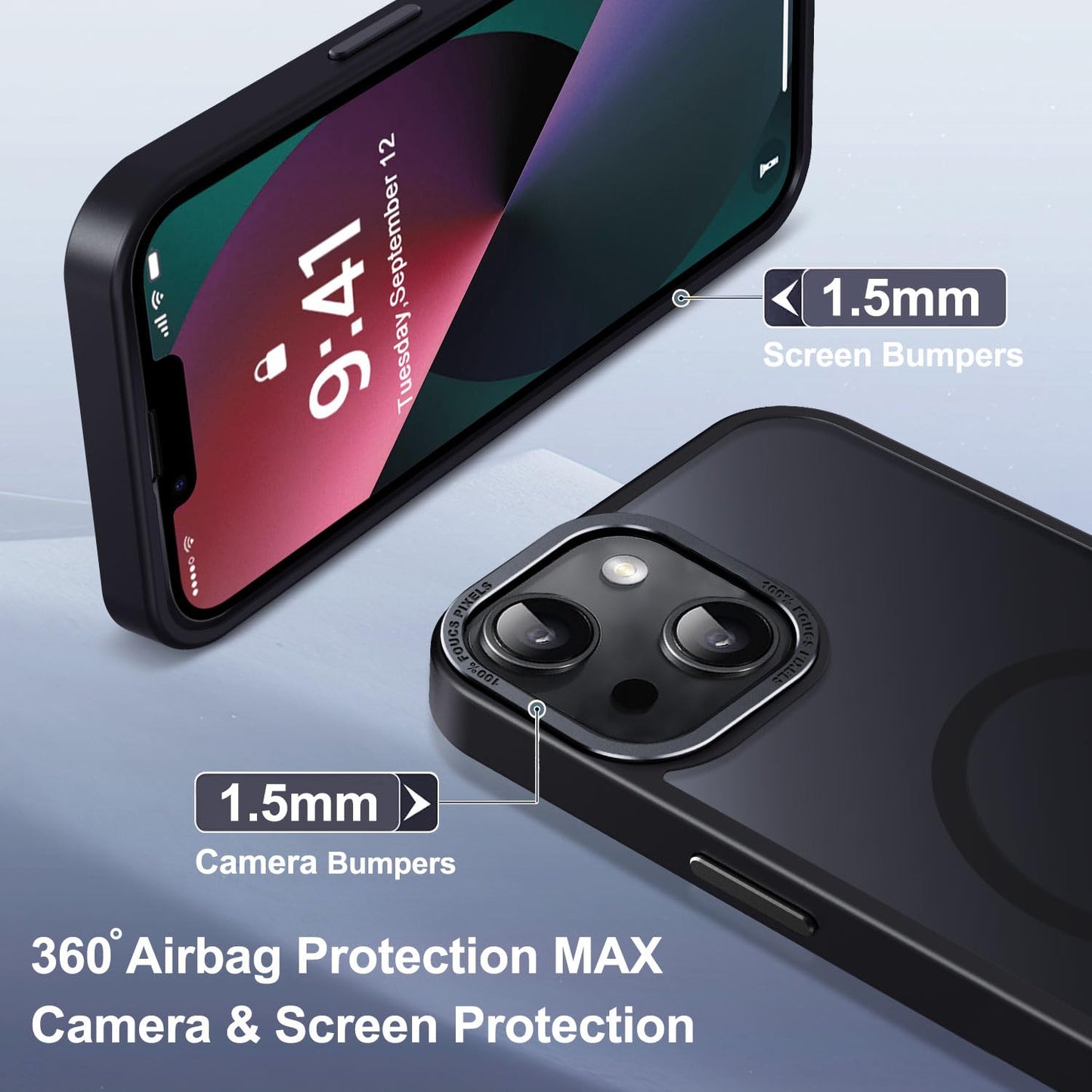 Newfuture Designed for iPhone 13 Case & iPhone 14 Case with Magnetic [13 FT Military Drop Protection] [Compatible with Magsafe] Slim Translucent Shockproof with Anti-Fingerprint Phone Case, Black