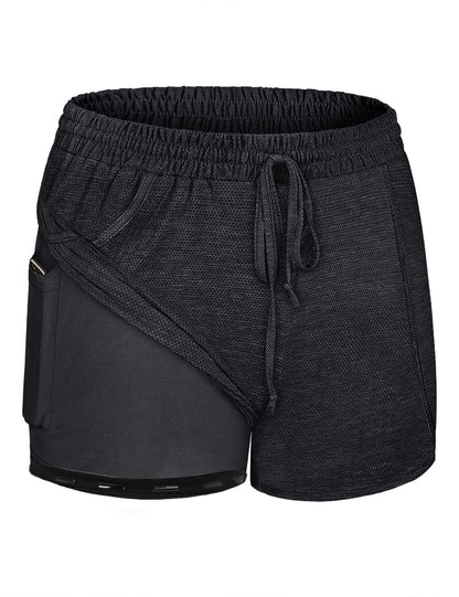 BLEVONH Women Yoga Running Shorts 2 in 1 Workout Athletic Shorts with Pockets Black Grey XL