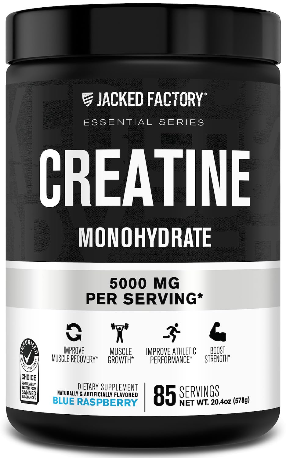Jacked Factory Creatine + Glutamine - Creatine Supplement with L-Glutamine for Muscle Recovery, Muscle Growth, Increased Strength, Enhanced Energy Output, and Gut Health - 30 Servings, Unflavored