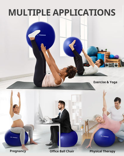 Trideer Yoga Ball for Exercise, Pregnancy & Birthing, 5 Sizes Exercise Ball for Physical Therapy, Stability, Fitness, Quick Pump Included