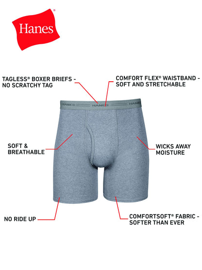 Hanes Men's Boxer Soft Breathable Cotton ComfortFlex Waistband, Multipack Brief Underwear, 6 Pack - Black/Gray, Large