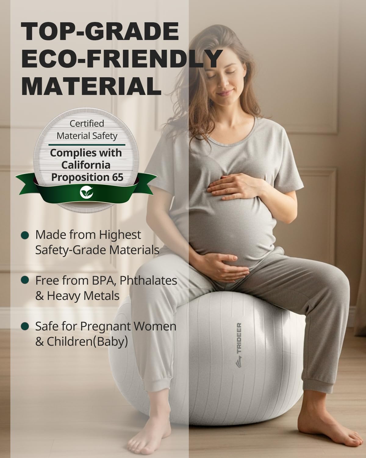 Trideer Yoga Ball for Exercise, Pregnancy & Birthing, 5 Sizes Exercise Ball for Physical Therapy, Stability, Fitness, Quick Pump Included
