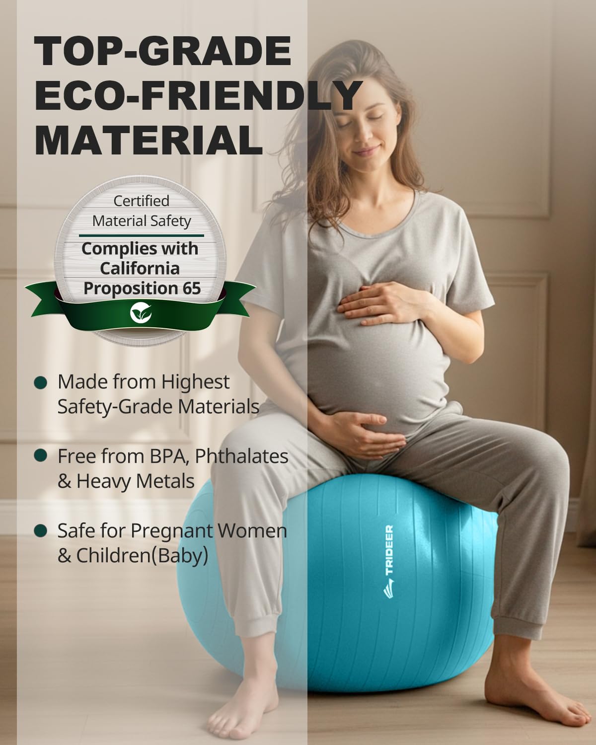 Trideer Yoga Ball for Exercise, Pregnancy & Birthing, 5 Sizes Exercise Ball for Physical Therapy, Stability, Fitness, Quick Pump Included