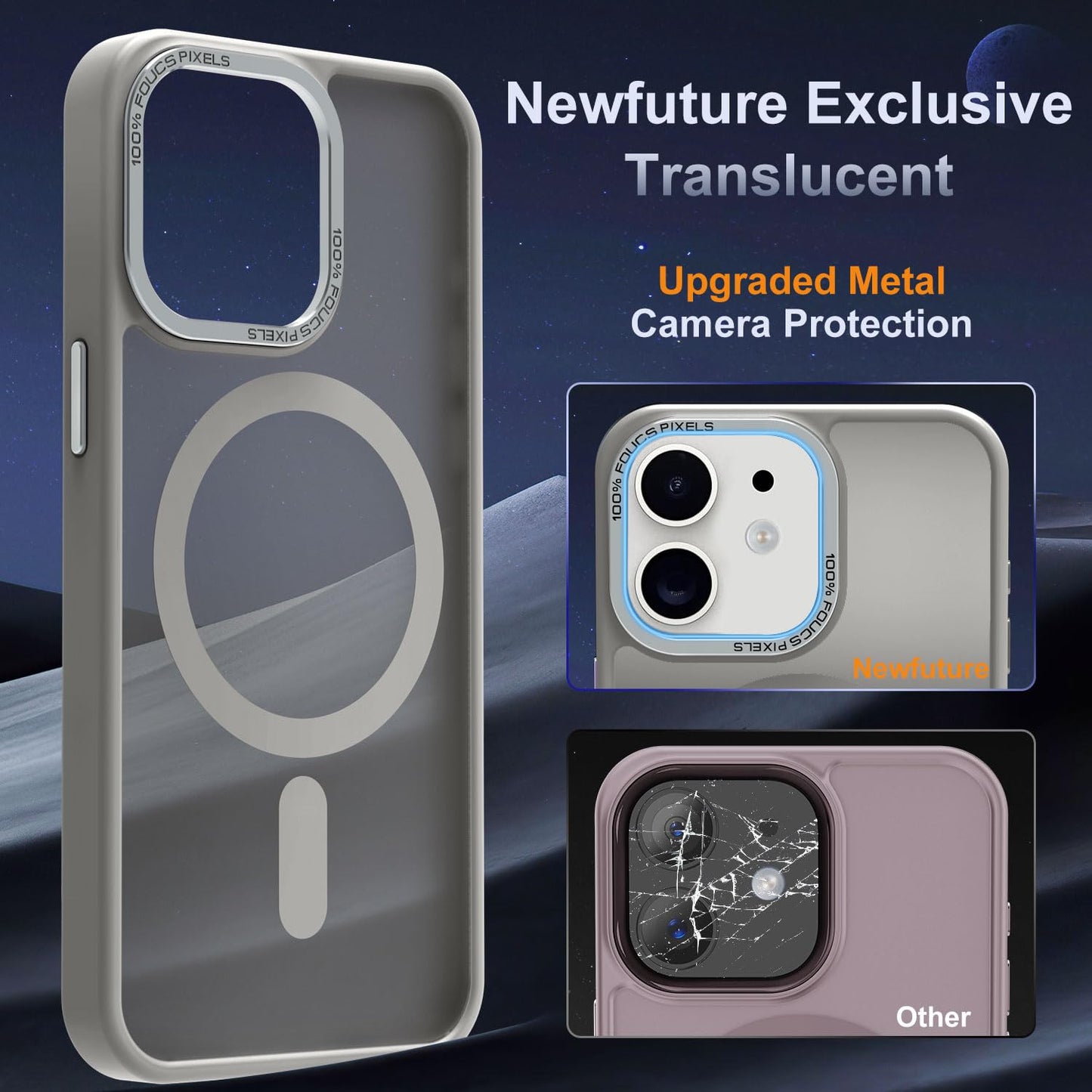 Newfuture Designed for iPhone 13 Case & iPhone 14 Case with Magnetic [13 FT Military Drop Protection] [Compatible with Magsafe] Slim Translucent Shockproof with Anti-Fingerprint Phone Case, Black