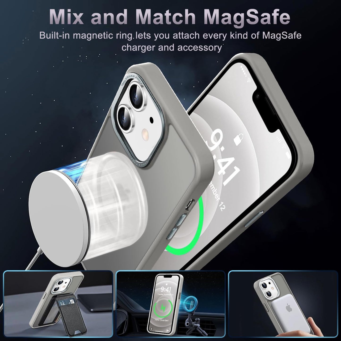 Newfuture Designed for iPhone 13 Case & iPhone 14 Case with Magnetic [13 FT Military Drop Protection] [Compatible with Magsafe] Slim Translucent Shockproof with Anti-Fingerprint Phone Case, Black