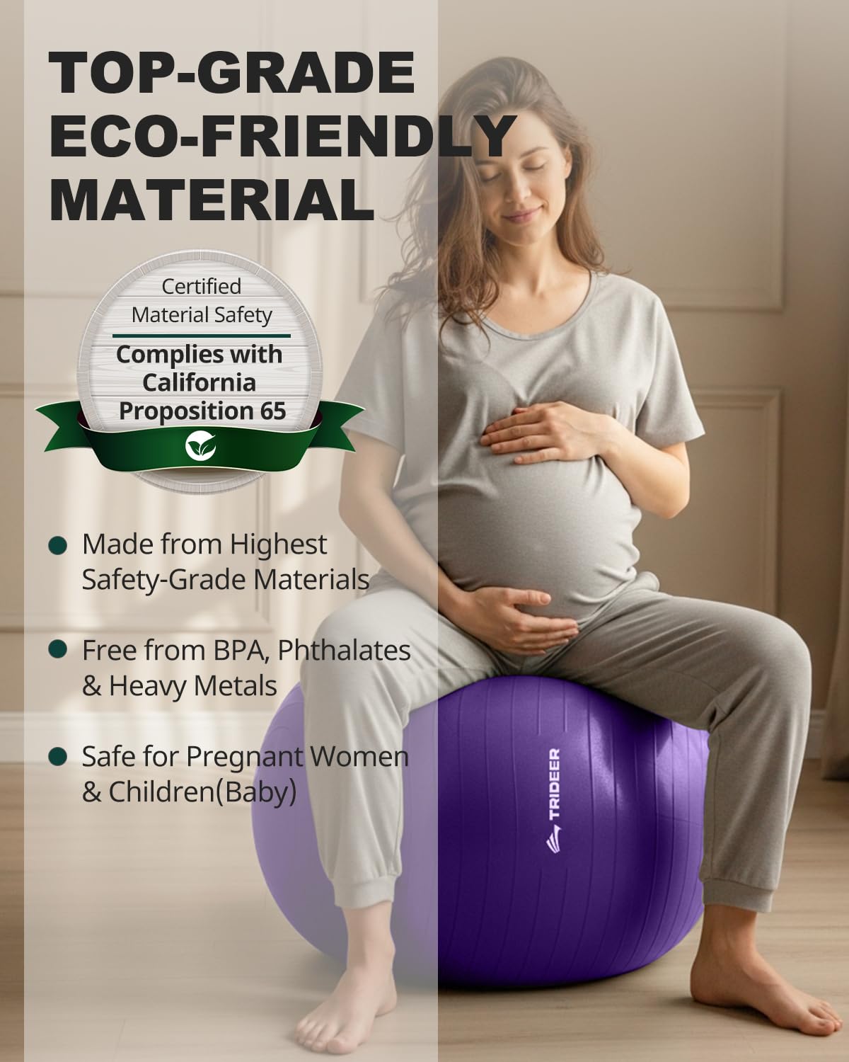 Trideer Yoga Ball for Exercise, Pregnancy & Birthing, 5 Sizes Exercise Ball for Physical Therapy, Stability, Fitness, Quick Pump Included