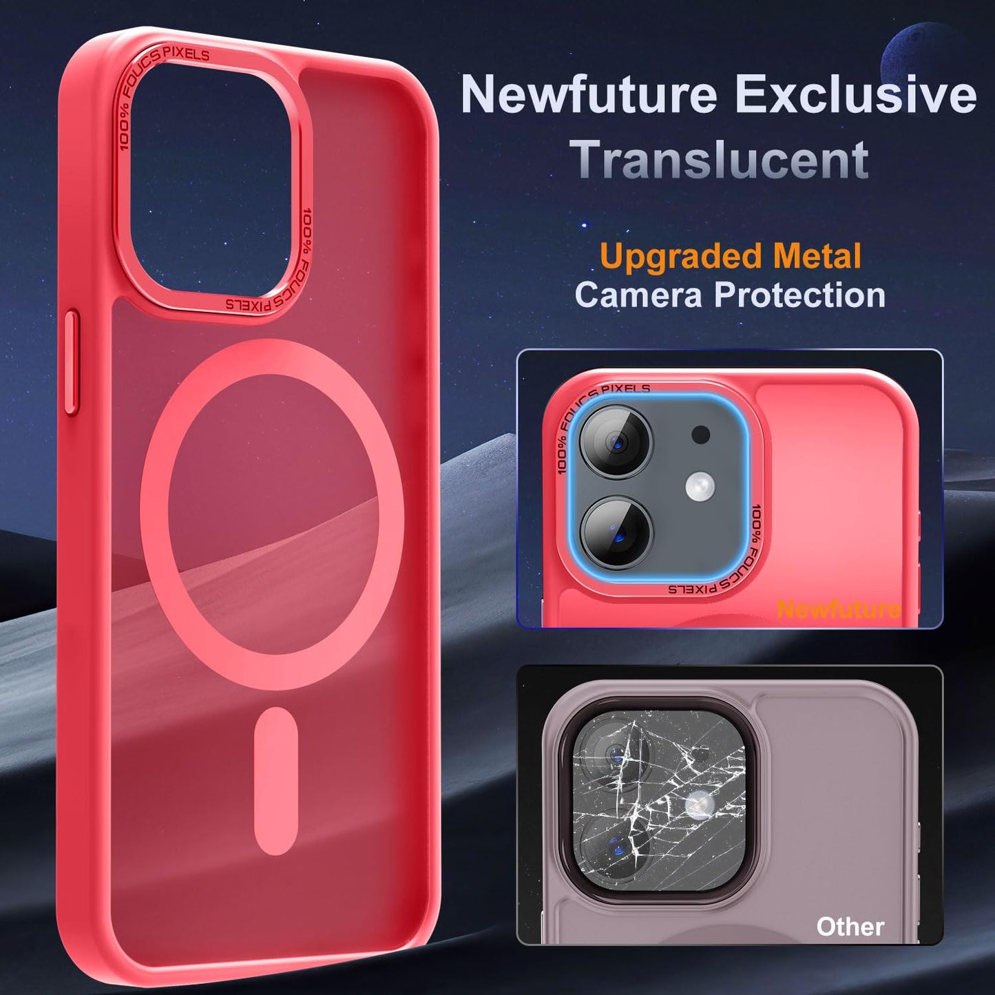Newfuture Designed for iPhone 13 Case & iPhone 14 Case with Magnetic [13 FT Military Drop Protection] [Compatible with Magsafe] Slim Translucent Shockproof with Anti-Fingerprint Phone Case, Black