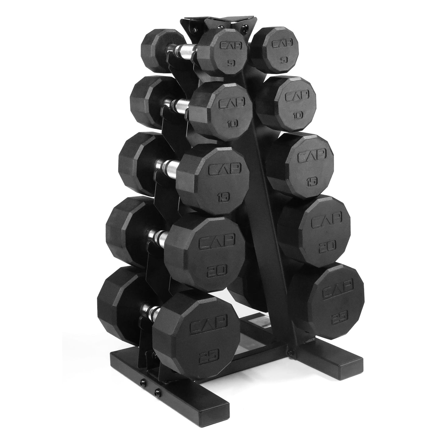 CAP Barbell 150 LB Coated Hex Dumbbell Weight Set with Vertical Rack, Black