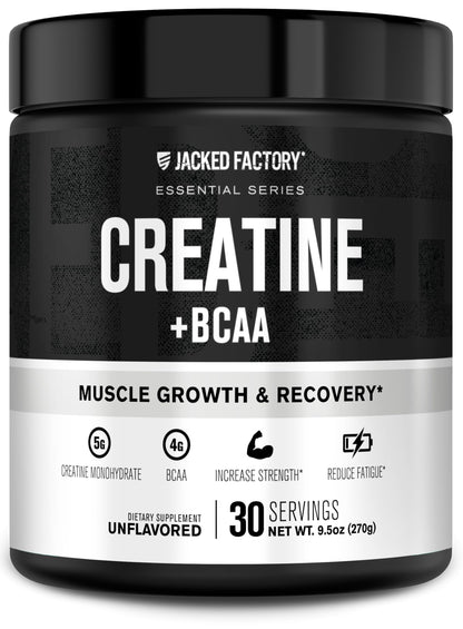 Jacked Factory Creatine + Glutamine - Creatine Supplement with L-Glutamine for Muscle Recovery, Muscle Growth, Increased Strength, Enhanced Energy Output, and Gut Health - 30 Servings, Unflavored