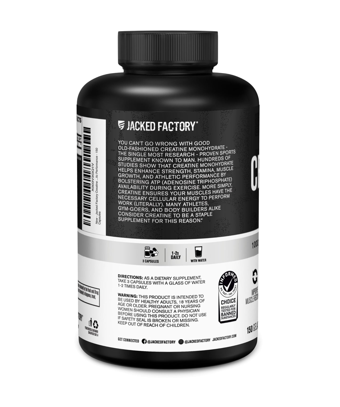 Jacked Factory Creatine + Glutamine - Creatine Supplement with L-Glutamine for Muscle Recovery, Muscle Growth, Increased Strength, Enhanced Energy Output, and Gut Health - 30 Servings, Unflavored