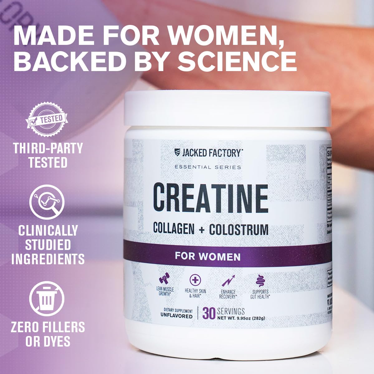 Jacked Factory Creatine + Glutamine - Creatine Supplement with L-Glutamine for Muscle Recovery, Muscle Growth, Increased Strength, Enhanced Energy Output, and Gut Health - 30 Servings, Unflavored