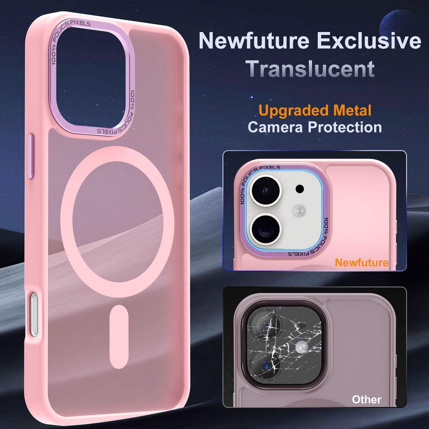Newfuture Designed for iPhone 13 Case & iPhone 14 Case with Magnetic [13 FT Military Drop Protection] [Compatible with Magsafe] Slim Translucent Shockproof with Anti-Fingerprint Phone Case, Black