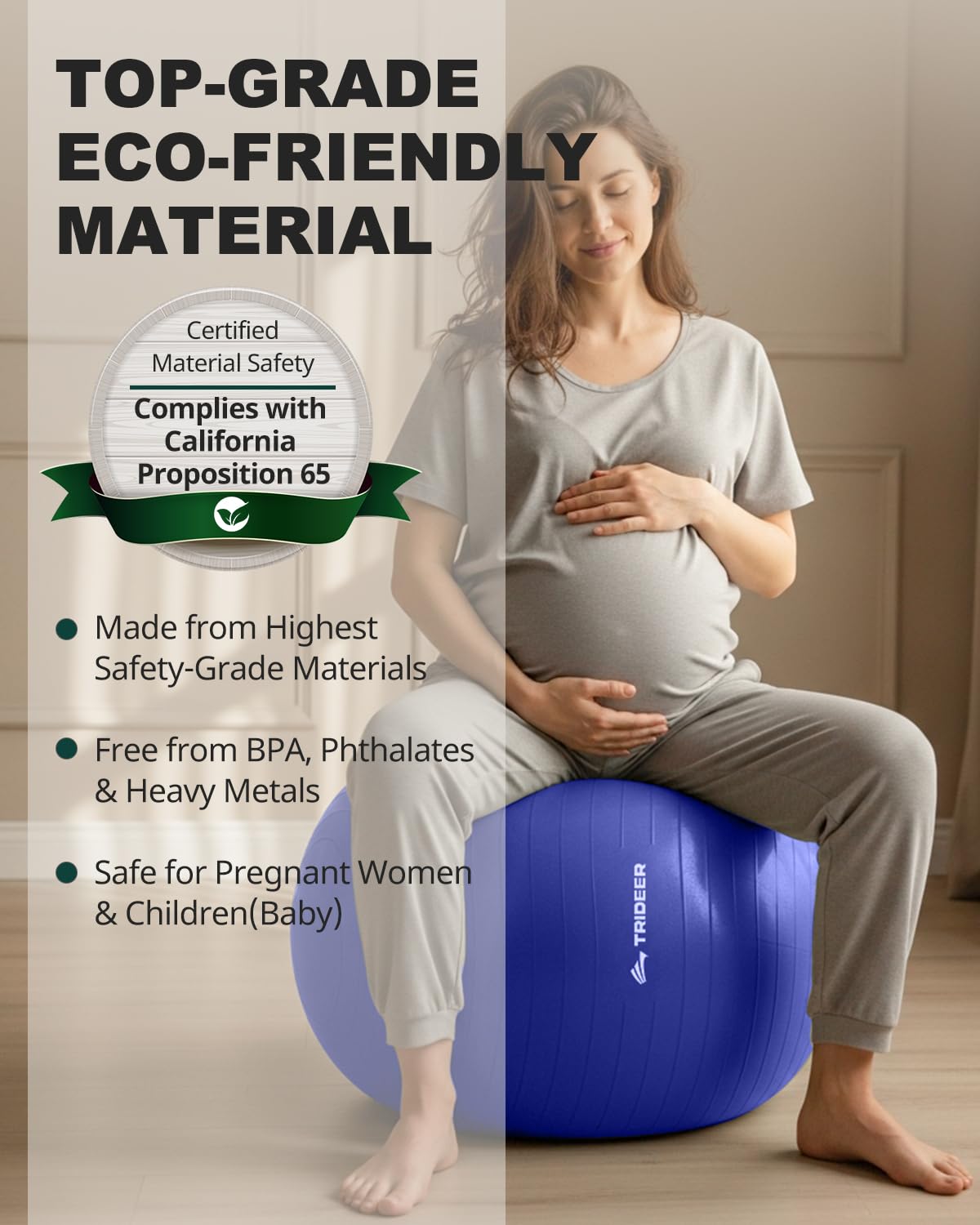 Trideer Yoga Ball for Exercise, Pregnancy & Birthing, 5 Sizes Exercise Ball for Physical Therapy, Stability, Fitness, Quick Pump Included