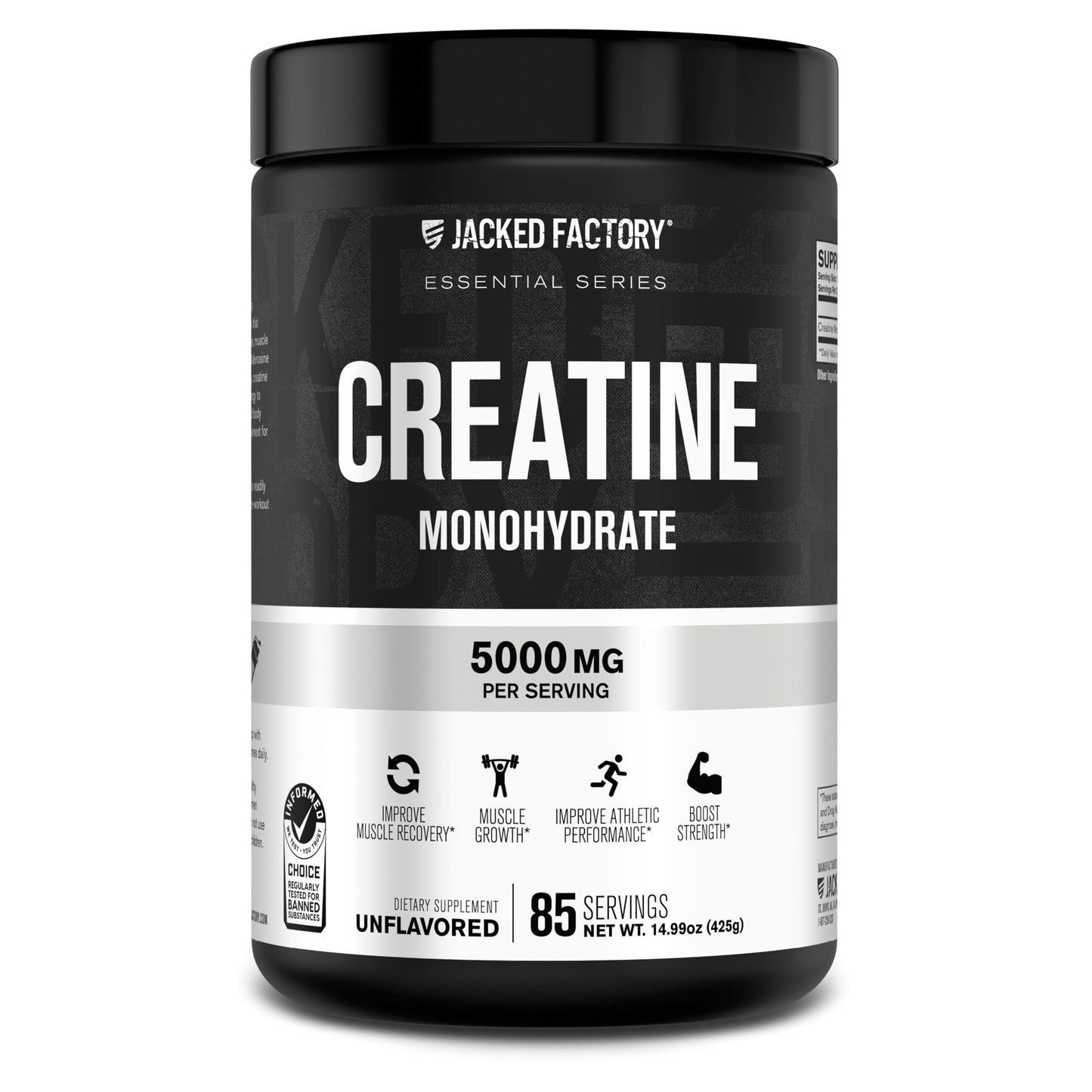 Jacked Factory Creatine + Glutamine - Creatine Supplement with L-Glutamine for Muscle Recovery, Muscle Growth, Increased Strength, Enhanced Energy Output, and Gut Health - 30 Servings, Unflavored
