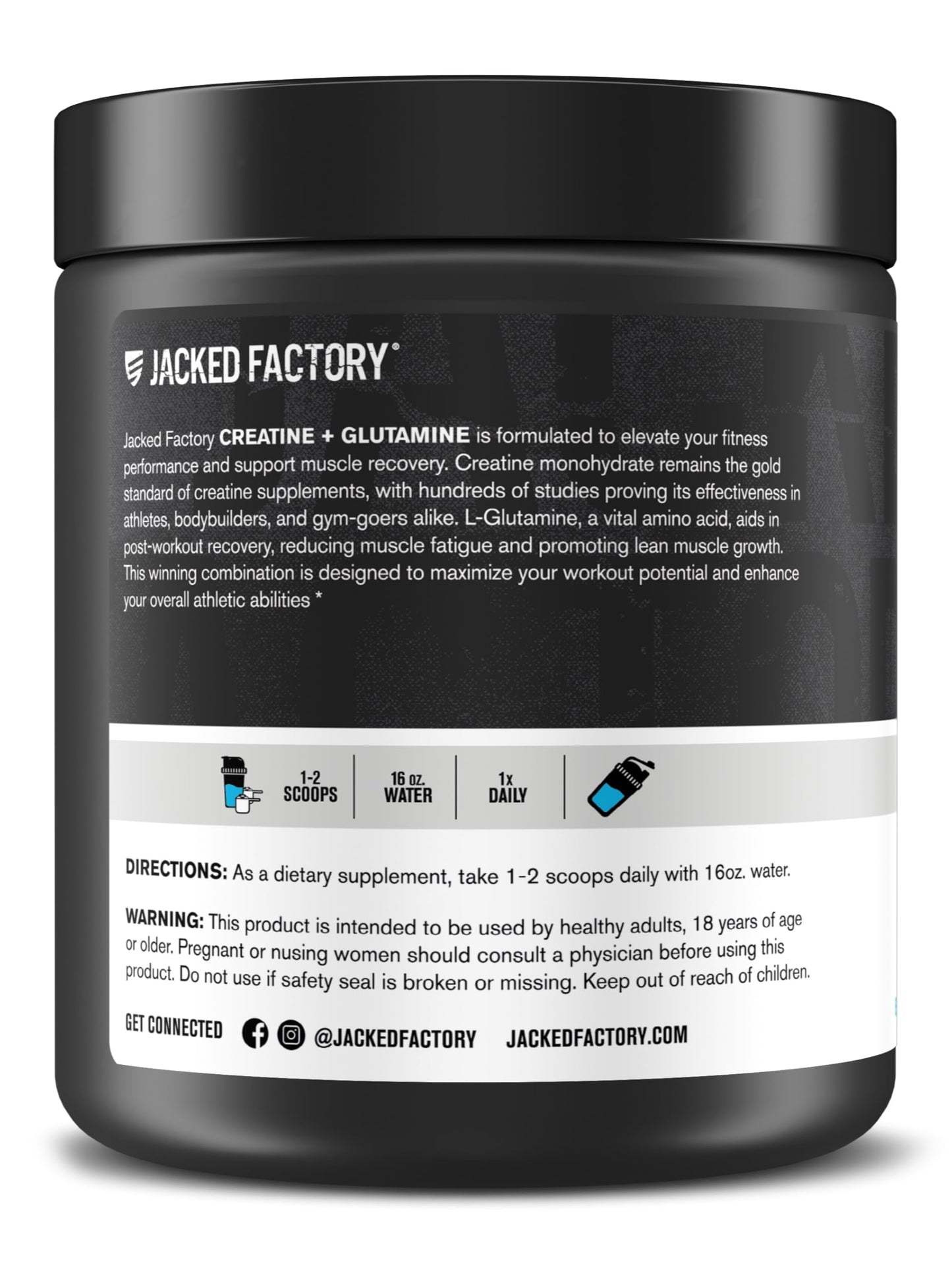 Jacked Factory Creatine + Glutamine - Creatine Supplement with L-Glutamine for Muscle Recovery, Muscle Growth, Increased Strength, Enhanced Energy Output, and Gut Health - 30 Servings, Unflavored