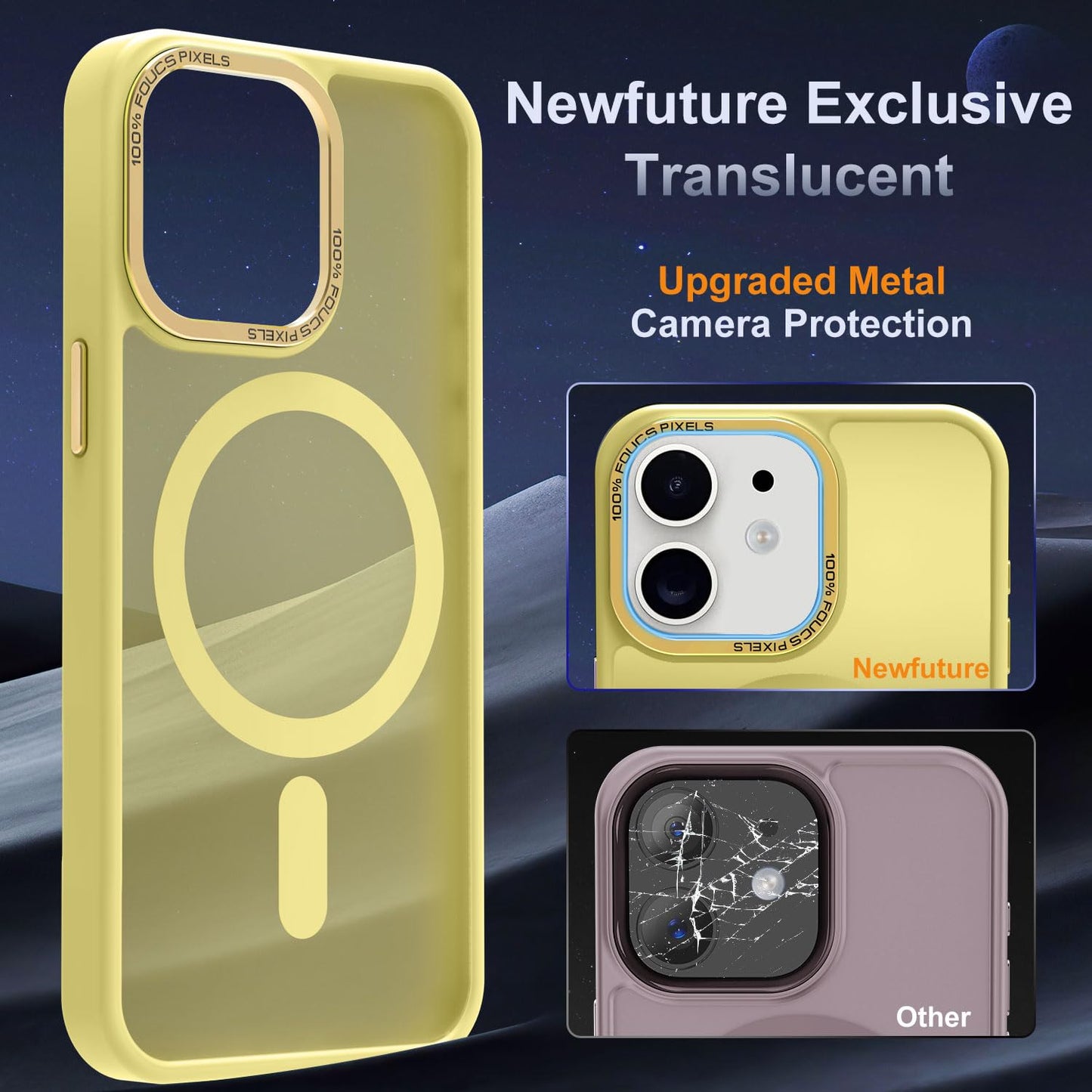 Newfuture Designed for iPhone 13 Case & iPhone 14 Case with Magnetic [13 FT Military Drop Protection] [Compatible with Magsafe] Slim Translucent Shockproof with Anti-Fingerprint Phone Case, Black