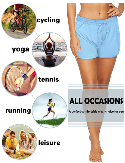 BLEVONH Women Yoga Running Shorts 2 in 1 Workout Athletic Shorts with Pockets Black Grey XL