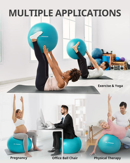 Trideer Yoga Ball for Exercise, Pregnancy & Birthing, 5 Sizes Exercise Ball for Physical Therapy, Stability, Fitness, Quick Pump Included