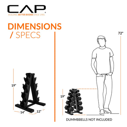 CAP Barbell 150 LB Coated Hex Dumbbell Weight Set with Vertical Rack, Black