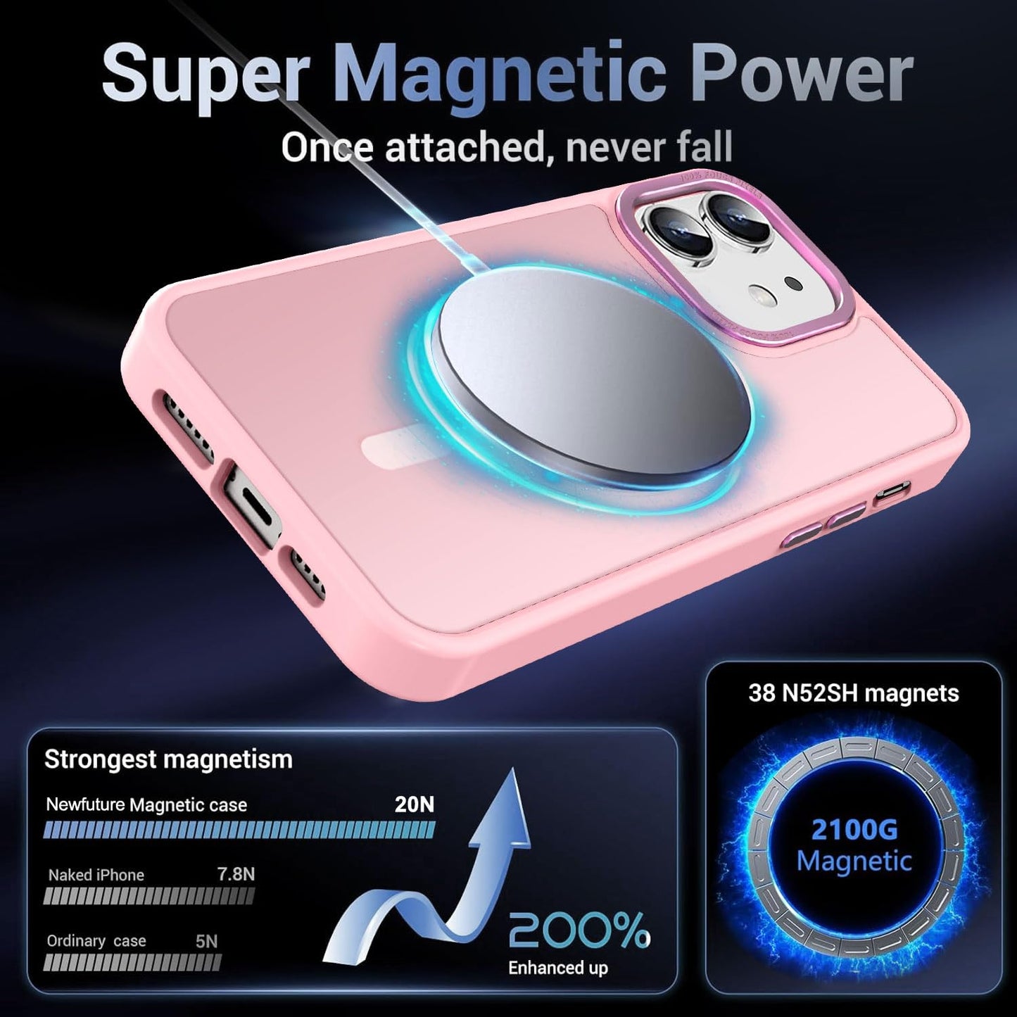 Newfuture Designed for iPhone 13 Case & iPhone 14 Case with Magnetic [13 FT Military Drop Protection] [Compatible with Magsafe] Slim Translucent Shockproof with Anti-Fingerprint Phone Case, Black
