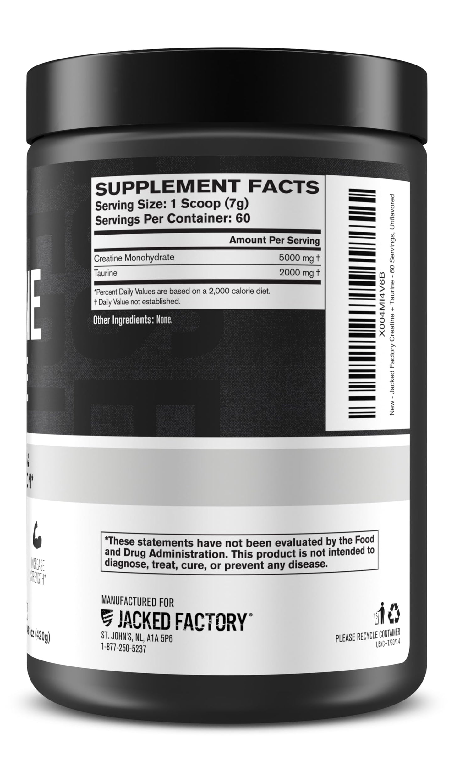 Jacked Factory Creatine + Glutamine - Creatine Supplement with L-Glutamine for Muscle Recovery, Muscle Growth, Increased Strength, Enhanced Energy Output, and Gut Health - 30 Servings, Unflavored