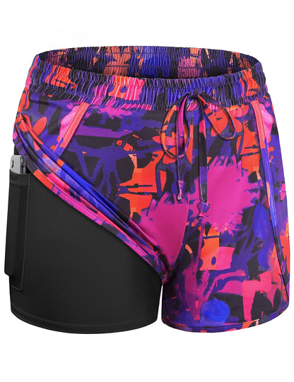 BLEVONH Women Yoga Running Shorts 2 in 1 Workout Athletic Shorts with Pockets Black Grey XL