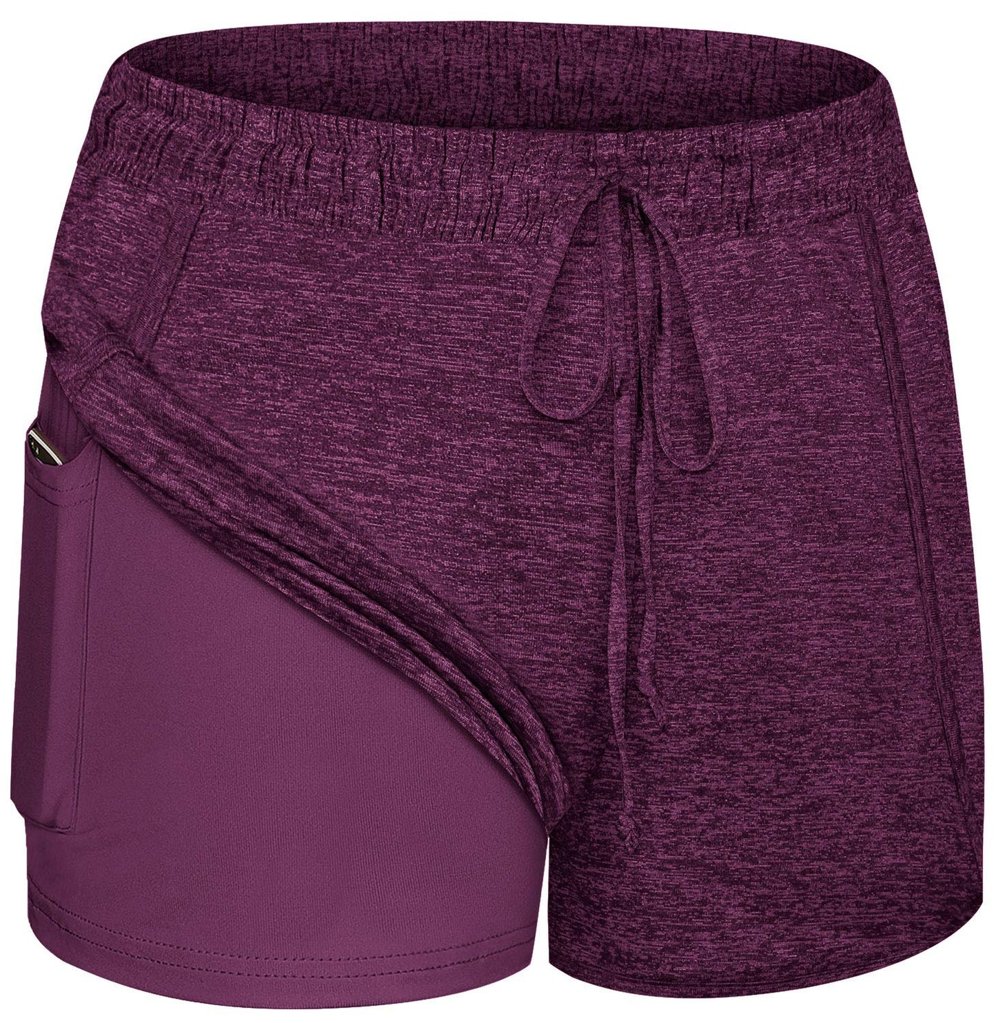 BLEVONH Women Yoga Running Shorts 2 in 1 Workout Athletic Shorts with Pockets Black Grey XL