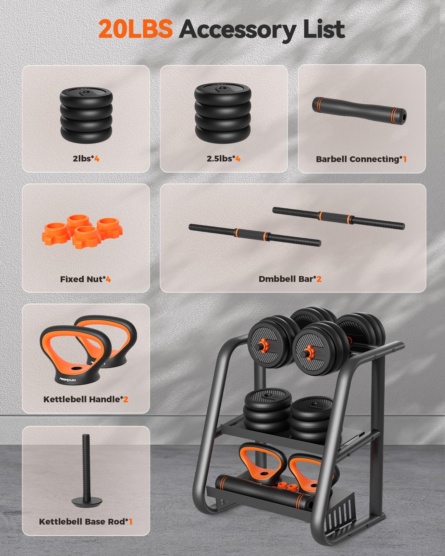 FEIERDUN Adjustable Dumbbells, 45lbs Free Weight Set with Connector, 4 in1 Dumbbells Set Used as Barbell, Kettlebells, Push up Stand, Fitness Exercises for Home Gym Suitable Men/Women
