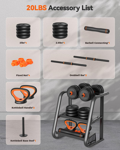 FEIERDUN Adjustable Dumbbells, 45lbs Free Weight Set with Connector, 4 in1 Dumbbells Set Used as Barbell, Kettlebells, Push up Stand, Fitness Exercises for Home Gym Suitable Men/Women