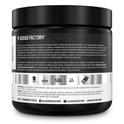 Jacked Factory Creatine + Glutamine - Creatine Supplement with L-Glutamine for Muscle Recovery, Muscle Growth, Increased Strength, Enhanced Energy Output, and Gut Health - 30 Servings, Unflavored