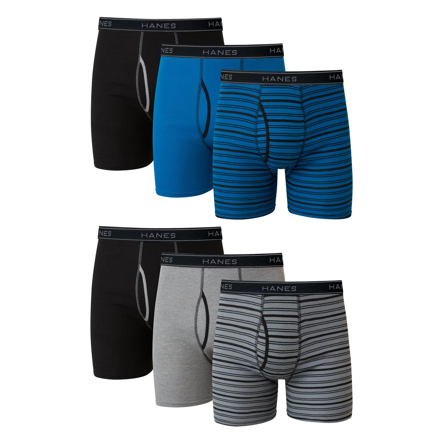 Hanes Men's Boxer Soft Breathable Cotton ComfortFlex Waistband, Multipack Brief Underwear, 6 Pack - Black/Gray, Large