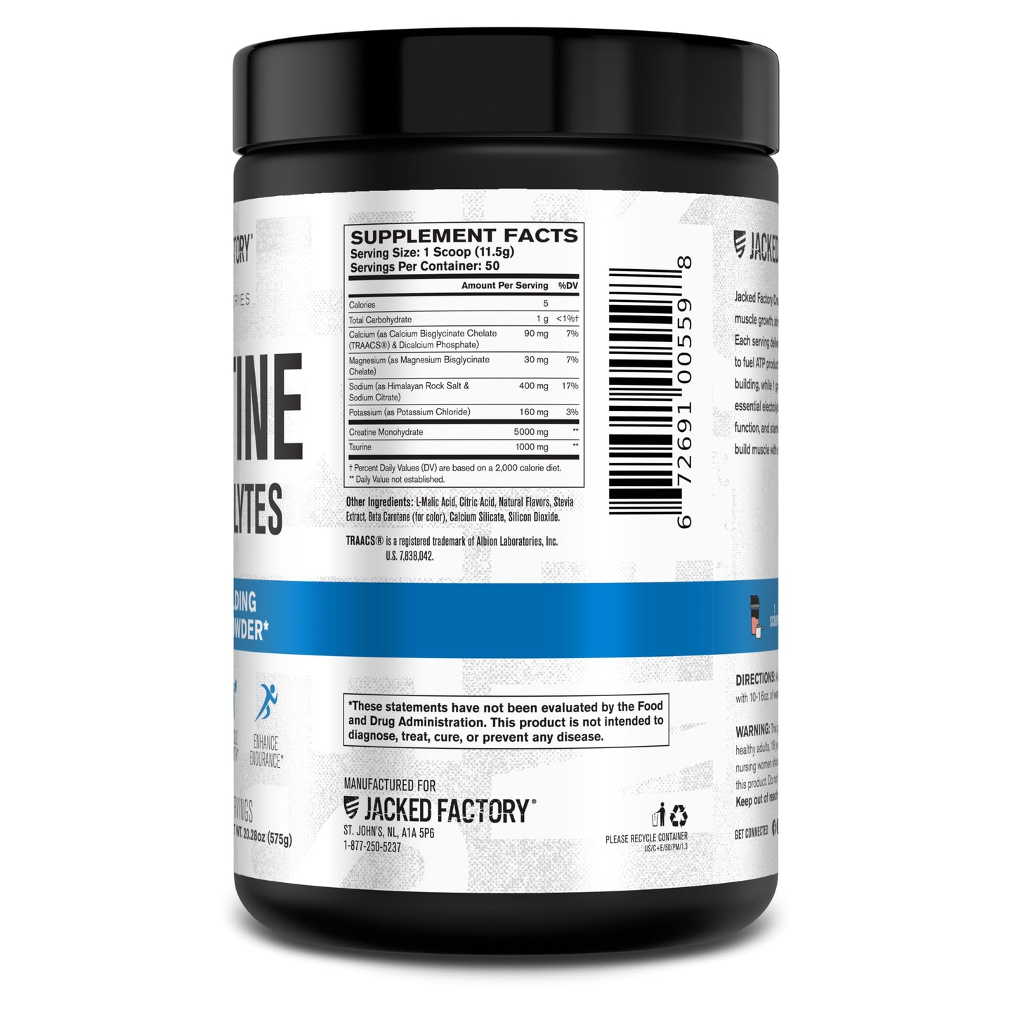Jacked Factory Creatine + Glutamine - Creatine Supplement with L-Glutamine for Muscle Recovery, Muscle Growth, Increased Strength, Enhanced Energy Output, and Gut Health - 30 Servings, Unflavored