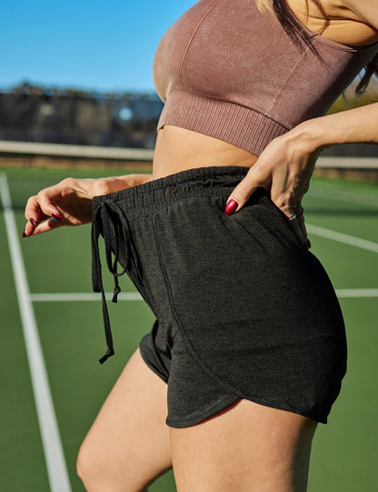 BLEVONH Women Yoga Running Shorts 2 in 1 Workout Athletic Shorts with Pockets Black Grey XL