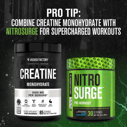 Jacked Factory Creatine + Glutamine - Creatine Supplement with L-Glutamine for Muscle Recovery, Muscle Growth, Increased Strength, Enhanced Energy Output, and Gut Health - 30 Servings, Unflavored