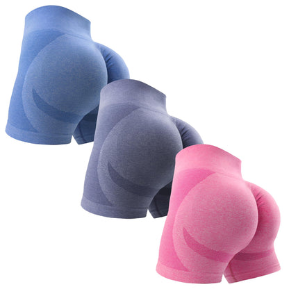 OVESPORT 3 Piece Workout Shorts for Women Seamless Scrunch Butt Lifting High Waisted Yoga Gym Booty Running Short Pants