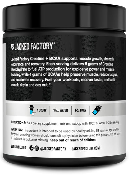 Jacked Factory Creatine + Glutamine - Creatine Supplement with L-Glutamine for Muscle Recovery, Muscle Growth, Increased Strength, Enhanced Energy Output, and Gut Health - 30 Servings, Unflavored