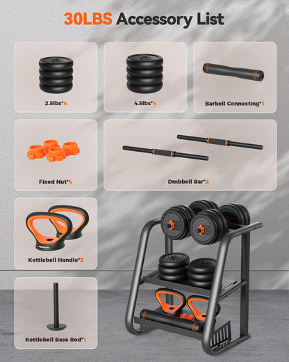 FEIERDUN Adjustable Dumbbells, 45lbs Free Weight Set with Connector, 4 in1 Dumbbells Set Used as Barbell, Kettlebells, Push up Stand, Fitness Exercises for Home Gym Suitable Men/Women