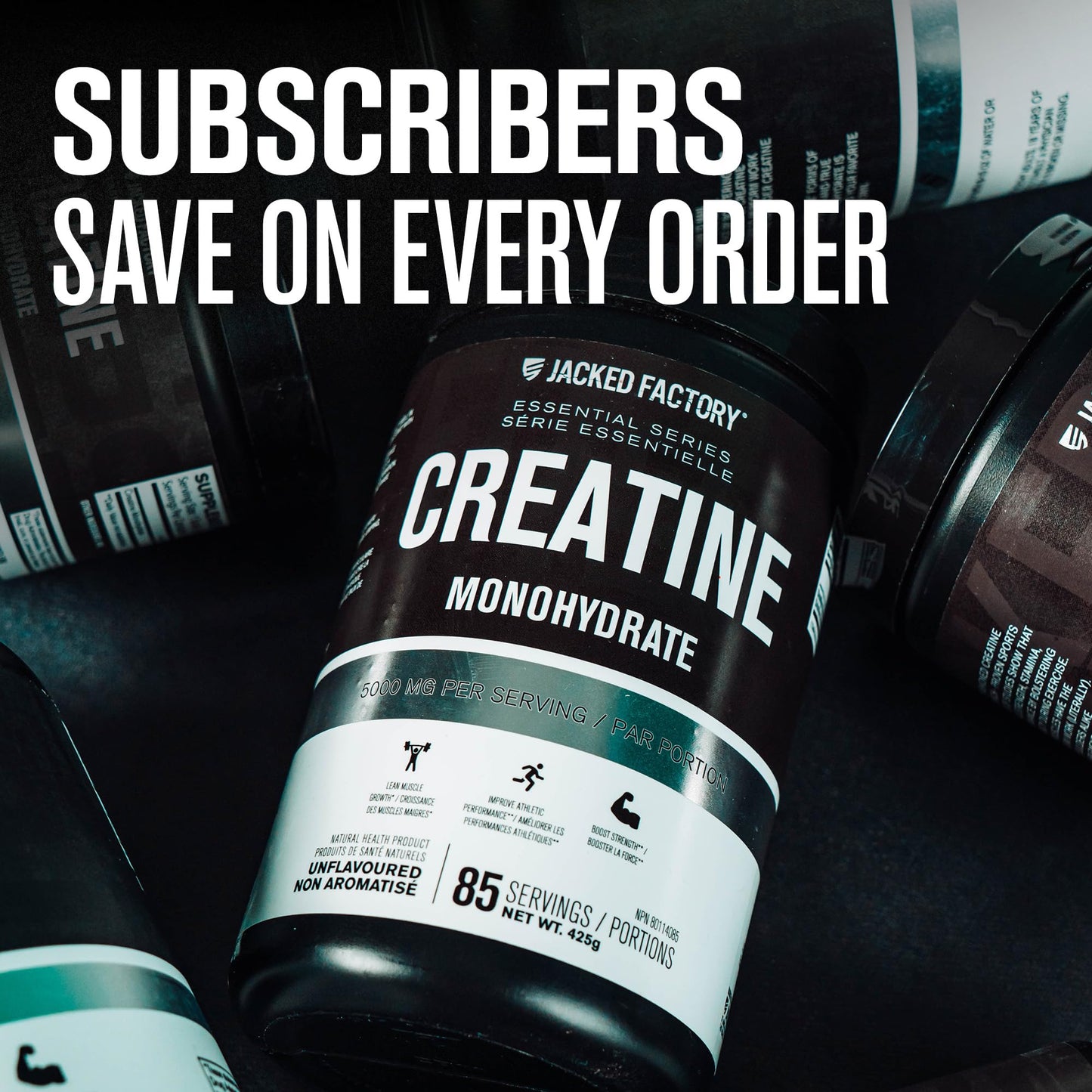 Jacked Factory Creatine + Glutamine - Creatine Supplement with L-Glutamine for Muscle Recovery, Muscle Growth, Increased Strength, Enhanced Energy Output, and Gut Health - 30 Servings, Unflavored