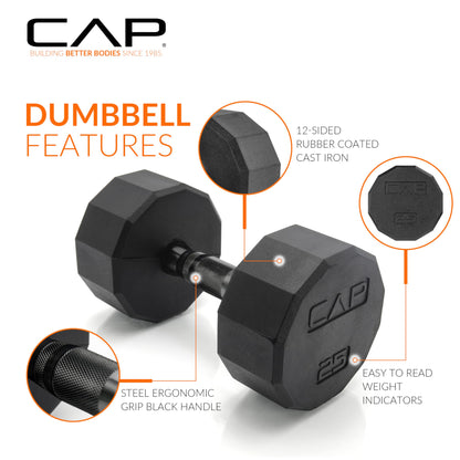 CAP Barbell 150 LB Coated Hex Dumbbell Weight Set with Vertical Rack, Black