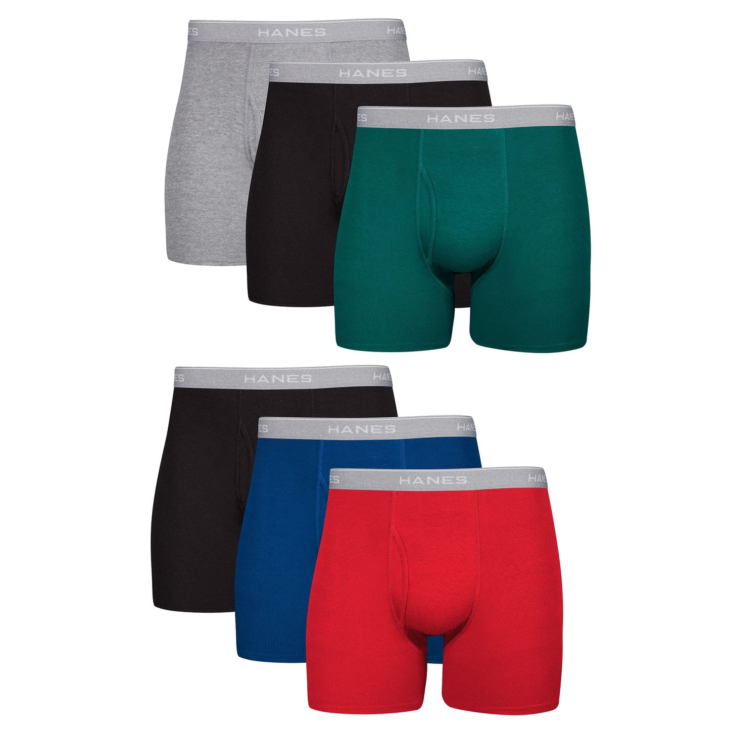 Hanes Men's Boxer Soft Breathable Cotton ComfortFlex Waistband, Multipack Brief Underwear, 6 Pack - Black/Gray, Large