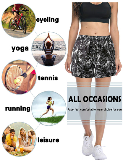 BLEVONH Women Yoga Running Shorts 2 in 1 Workout Athletic Shorts with Pockets Black Grey XL