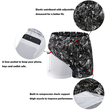 BLEVONH Women Yoga Running Shorts 2 in 1 Workout Athletic Shorts with Pockets Black Grey XL