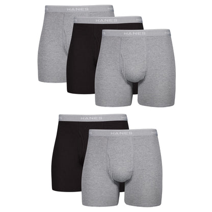 Hanes Men's Boxer Soft Breathable Cotton ComfortFlex Waistband, Multipack Brief Underwear, 6 Pack - Black/Gray, Large